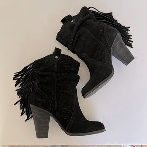 Naughty Monkey Women’s Black Suede Fringe Boot
